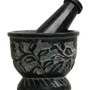 Black Carved Mortar and Pestle
