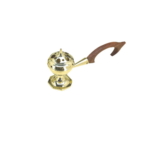 Brass Burner w/ Lid + Wooden Handle (5 in.)