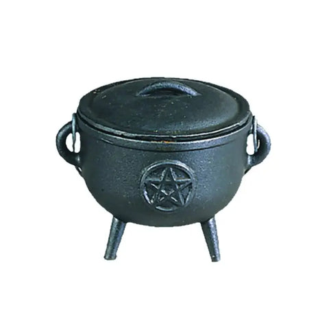 Pentagram Cast Iron Cauldron w/ Lid (4.5 in.)