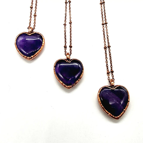 Amethyst Heart Pendant Necklace // Electroformed Jewelry