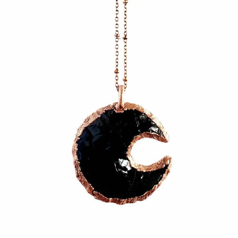 Knapped Obsidian Crescent Moon Necklace