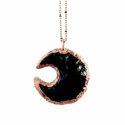 Knapped Obsidian Crescent Moon Necklace