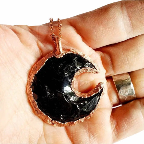 Knapped Obsidian Crescent Moon Necklace