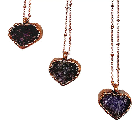 Petite Amethyst Druzy Heart Necklace