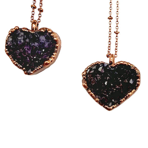 Petite Amethyst Druzy Heart Necklace