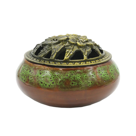 Incense Cone Burner Bowl (3 in.) - Brown & Green