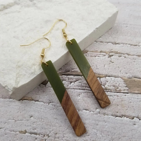 Stick Resin & Wood Drop Earrings