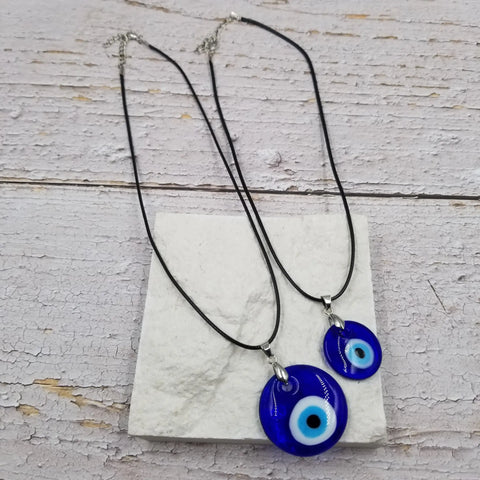 Large Glass Blue Evil Eye Necklace