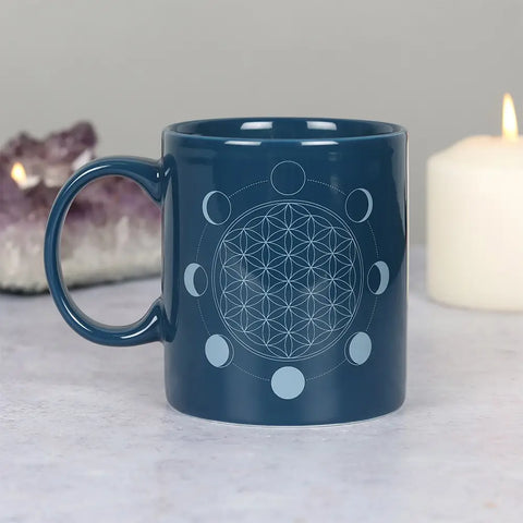 Moon Phase Flower of Life Ceramic Mug