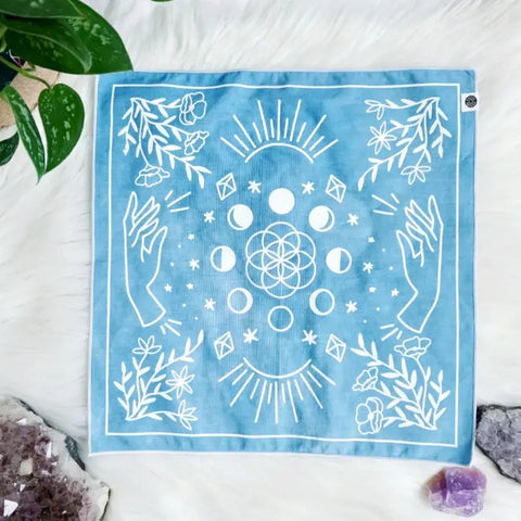 Moon Phases Tarot Mat Indigo Altar Cloth - Sacred Geometry