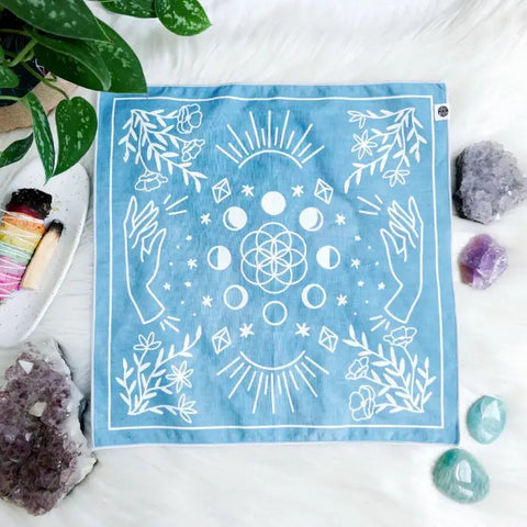 Moon Phases Tarot Mat Indigo Altar Cloth - Sacred Geometry